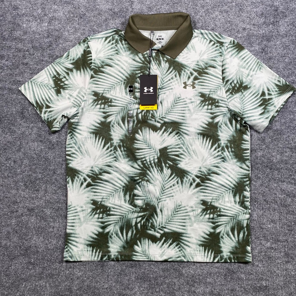 Under Armour Matchplay Printed Polo‎ Mens Medium Green Palm Leaf 1377377-377 NEW